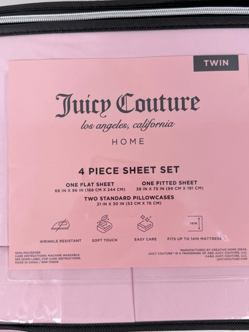 Juicy Couture Twin Pink Sheet Set 4 Piece Bedding Set Soft Dorm Bedding